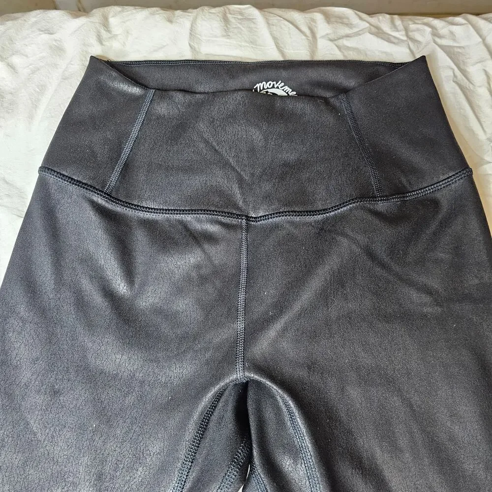 Free People Movement Women's Almost Famous Black Shiny leggings size Small - Picture 4 of 12